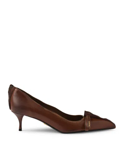 Prada Antique Leather Pumps In Brown