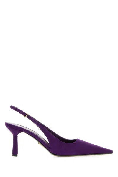 Prada Suede Slingback Pumps Pointed Toe Stiletto In Purple
