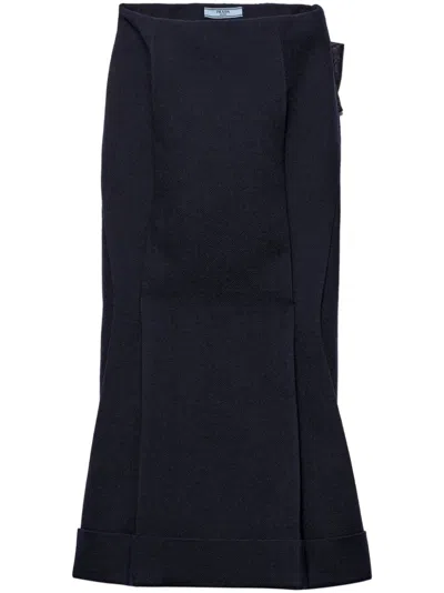 Prada Deconstructed Midi Skirt In Navy Blue