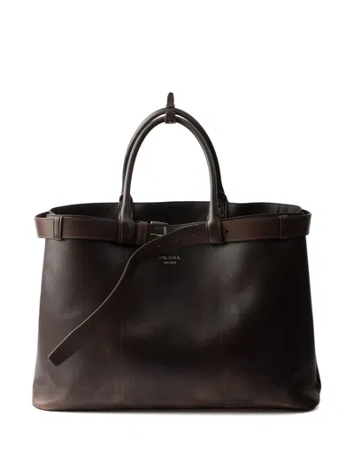 Prada Tote Bag Mit Zierschnalle In Braun