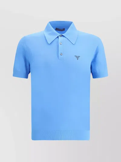Prada Defined Structure Polo Shirt With Modern Accent In Blue