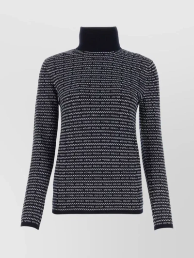 Prada Delicate Embroidered Wool Turtleneck In Black