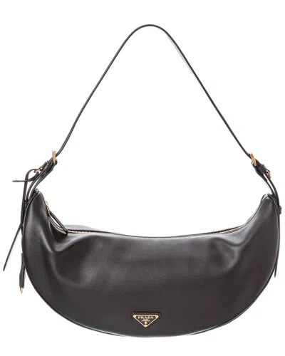 Prada Demi-lune Large Leather Hobo Bag In Black