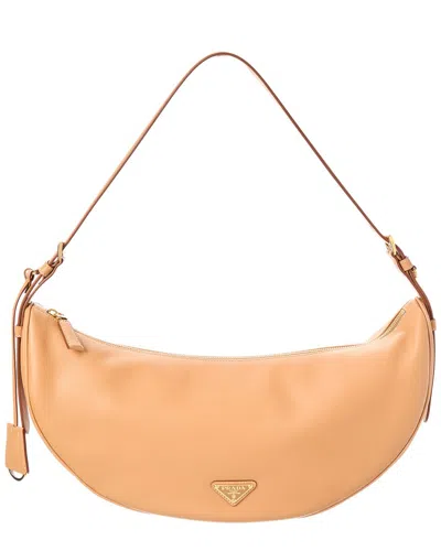 Prada Demi-lune Large Leather Hobo Bag In Brown