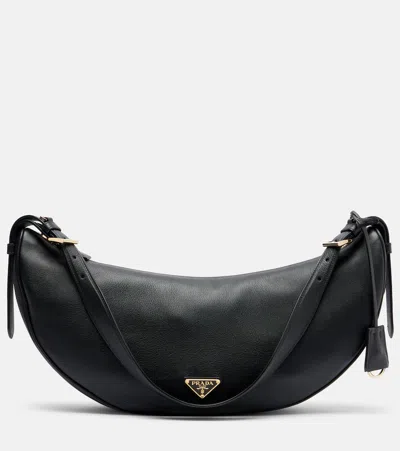 Prada Demi-lune Large Leather Shoulder Bag In Black