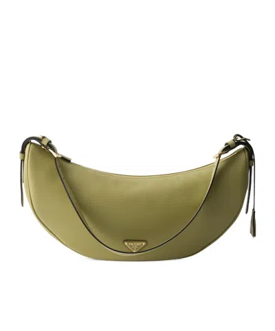 Prada Demi-lune Large Leather Shoulder Bag In Pistachio Color