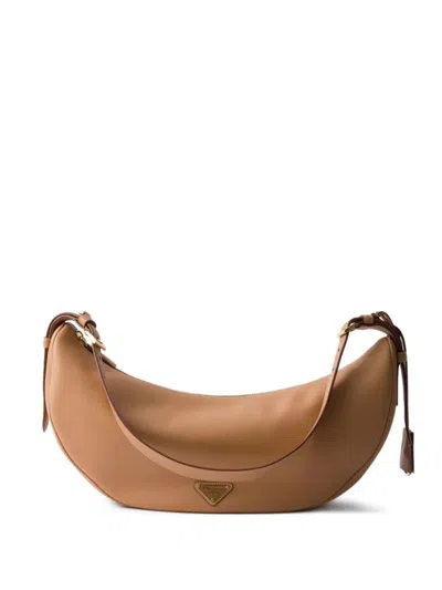Prada Demi-lune Large Leather Shoulder Bags In Brown