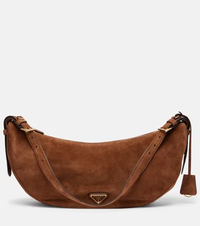 Prada Demi-lune Large Suede Shoulder Bag