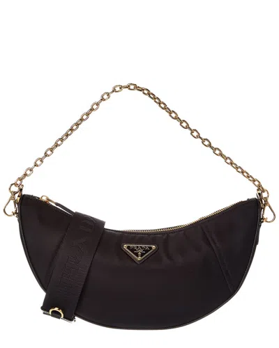 Prada Demi-lune Re-nylon Hobo Bag In Black