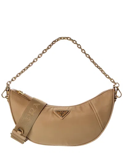 Prada Demi-lune Re-nylon Hobo Bag In Brown