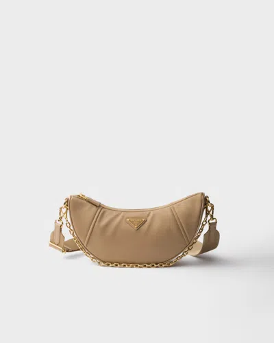 Prada Demi-lune Re-nylon Shoulder Bag In Camel Brown
