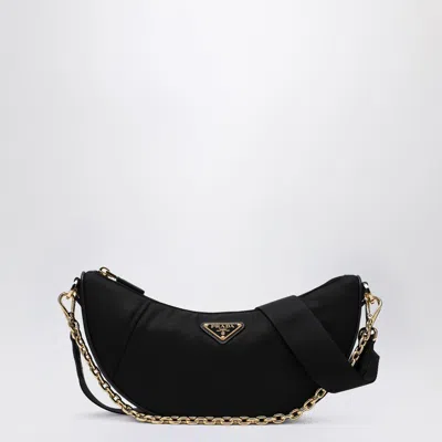 PRADA PRADA PRADA DEMI-LUNE SHOULDER BAG BLACK IN RE-NYLON