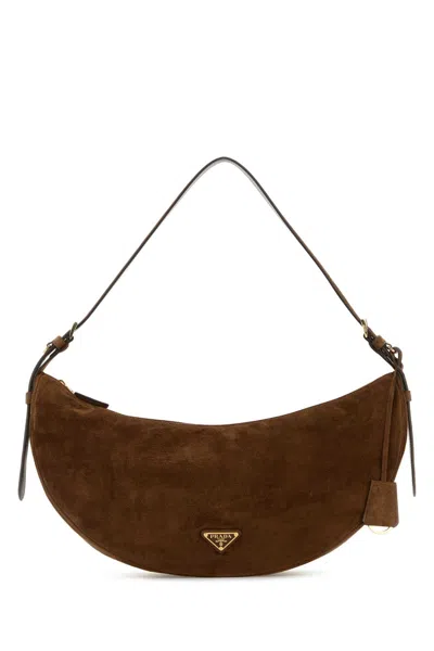 Prada Demi-lune Large Suede Crossbody Handbag In Brown