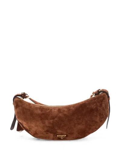 Pre-owned Prada Demi-lune Suede Large Shoulder Bag In Brown