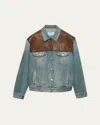 Prada Womens Blue Logo-embellished Denim And Leather Blouson Jacket Xs