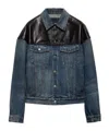 Prada Blue Denim And Black Leather Jacket Men In Blue