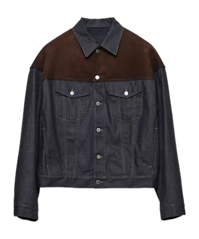 PRADA DENIM AND SUEDE BLOUSON JACKET
