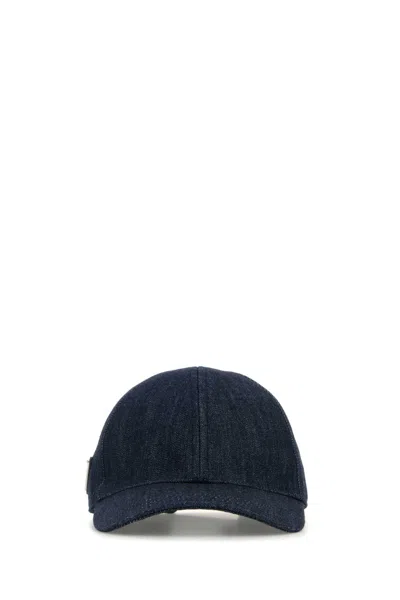 Prada Denim Baseball Cap In Blue