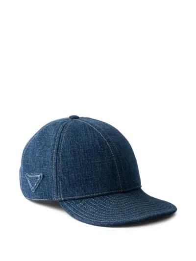Prada Denim Baseball Cap In Gold