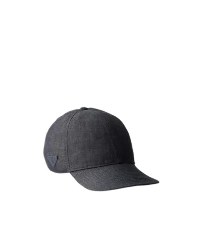 Prada Denim Baseball Cap In Navy Blue