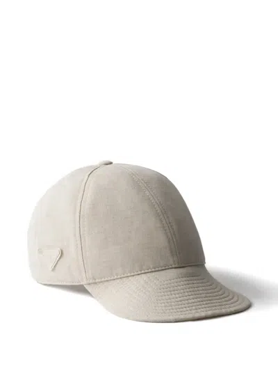 Prada Denim Baseball Cap In White