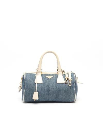 Prada Denim Bauletto Bag In Blue