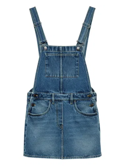 Prada Overall Dress With Adjustable Straps And Pockets In Blue