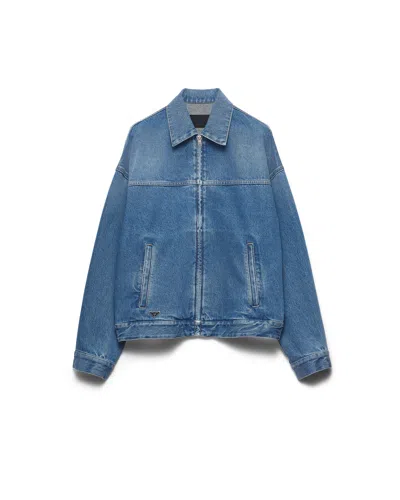 Prada Men's Denim Blouson Jacket In Blue