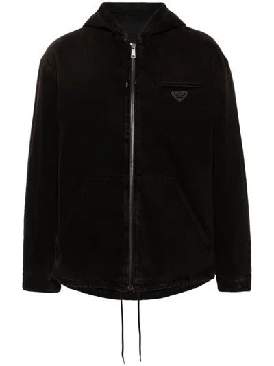 Prada Denim Blouson Jacket In Black