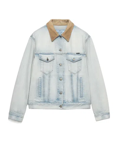 Prada Denim Blouson Jacket In Blue