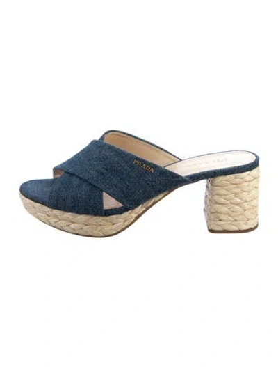 Pre-owned Prada Denim Braided Accents Sandals In Blue