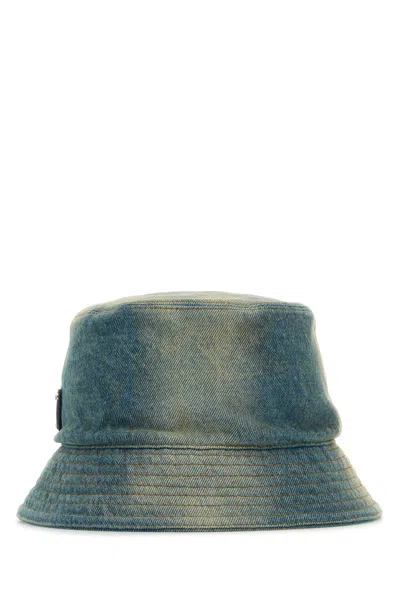Prada Denim Bucket Hat In Blue