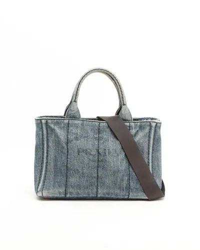 Prada Denim Canapa Bag In Blue