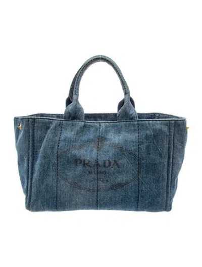 Pre-owned Prada Denim Canapa Denim Tote Bag In Blue