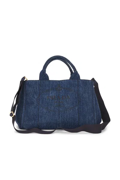 Pre-owned Prada Denim Canapa Tote Bag In Blue