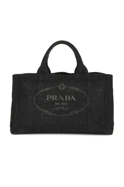 Pre-owned Prada Denim Canapa Tote Bag In Gray