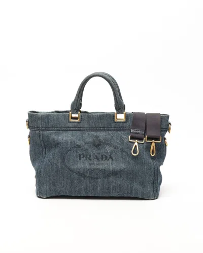 Prada Denim Canapa Tote In Blue