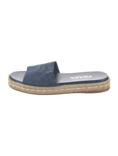 Pre-owned Prada Denim Colorblock Pattern Espadrilles In Blue