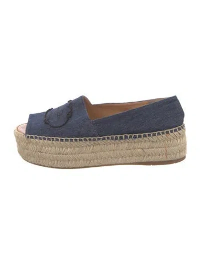 Pre-owned Prada Denim Colorblock Pattern Mules In Blue