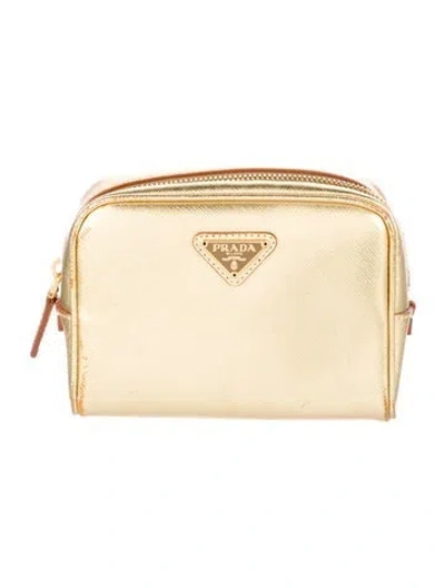 Pre-owned Prada Denim Cosmetic Pouch In Blue