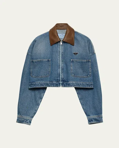Prada Denim Crop Shirt Jacket In Blue