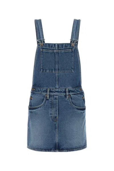Prada Denim Dungarees Dress In Blue