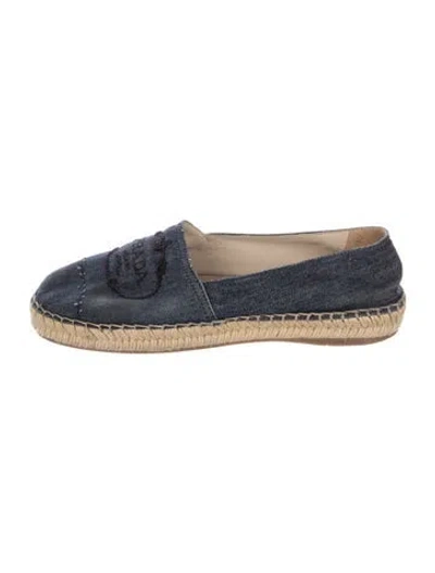 Pre-owned Prada Denim Embroidered Accent Espadrilles In Blue