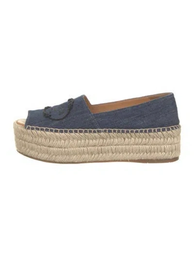 Pre-owned Prada Denim Embroidered Accent Espadrilles In Blue