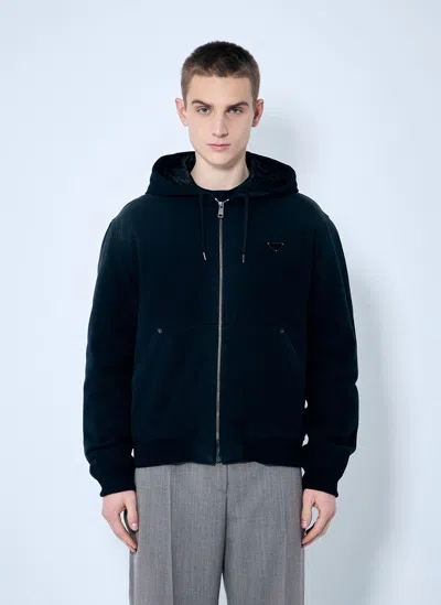 Prada Denim Hooded Jacket In Black