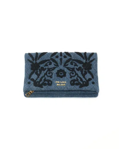 Pre-owned Prada Denim Impunto Clutch Bag In Blue