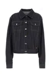 Prada Triangle Logo Denim Jacket In Bleu