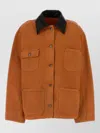 Prada Denim Jacket Long Sleeves Patch Pockets Collar In Orange