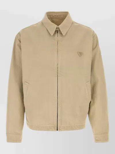 Prada Denim Jacket Straight Fit Front Back View In Brown