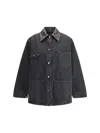 Prada Denim Jacket With Collar Contrast Pockets Sleeves In Black